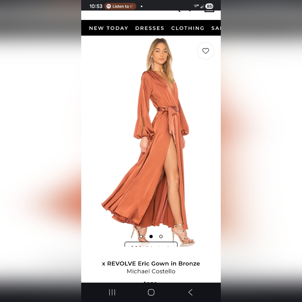 NWT X Revolve, Michael Costello Bronze Long Sleeve Gown
